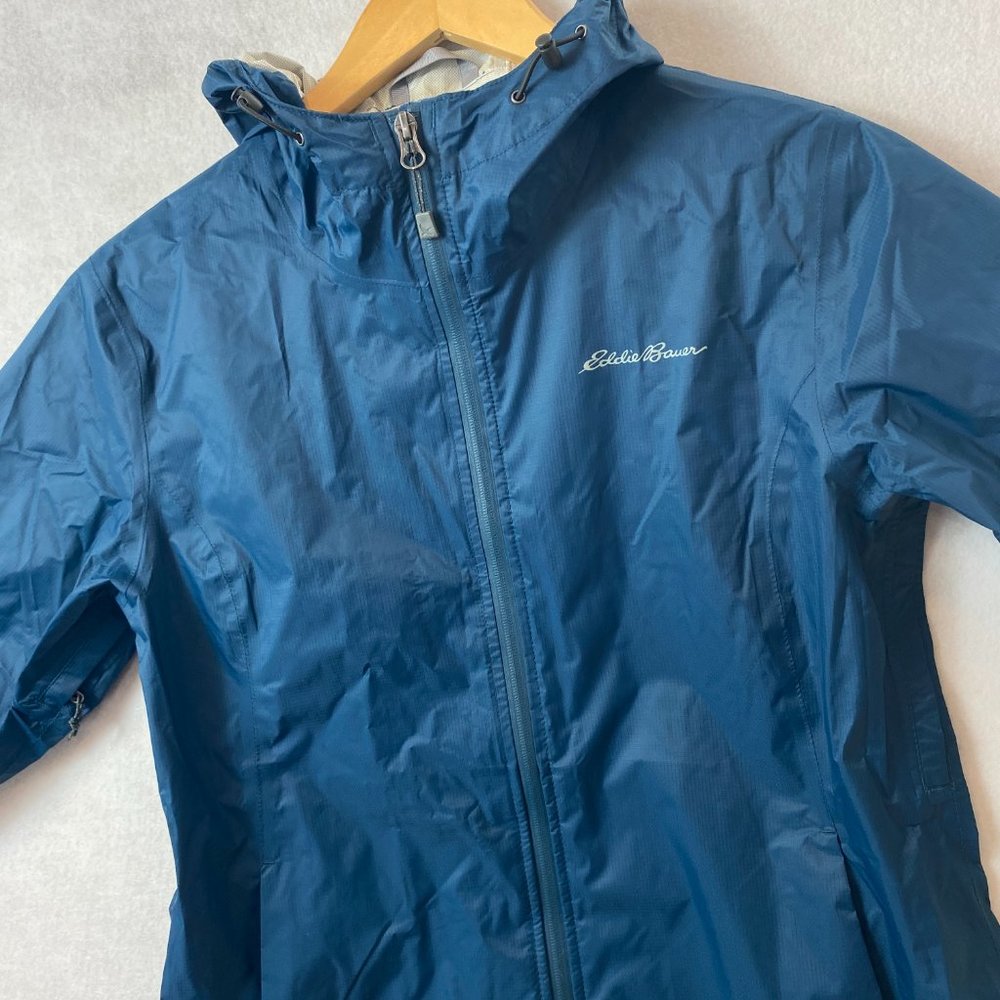 Eddie Bauer Raincoat Women’s Size Small Windbreaker Nylon Hood Jacket Aqua Blue - Picture 2 of 11